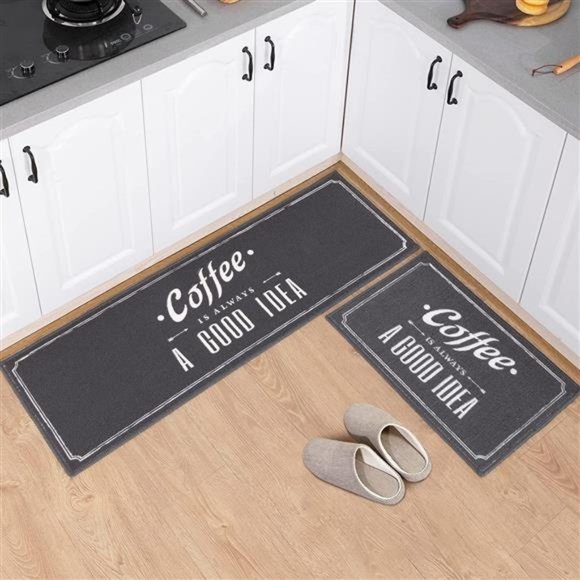Asrug 2 Pieces Kitchen Rug Set Non-Slip Rubber Backing Kitchen Mat